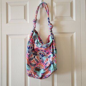 Aeropostale Womens Multicolor Bohemian Print Hobo Shoulder Bag With Knotted Stra
